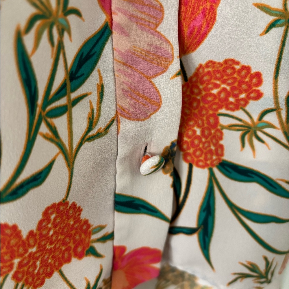 kate spade Cream Floral Tie-Neck Blouse with Pink & Green Accents - Picture 6 of 9